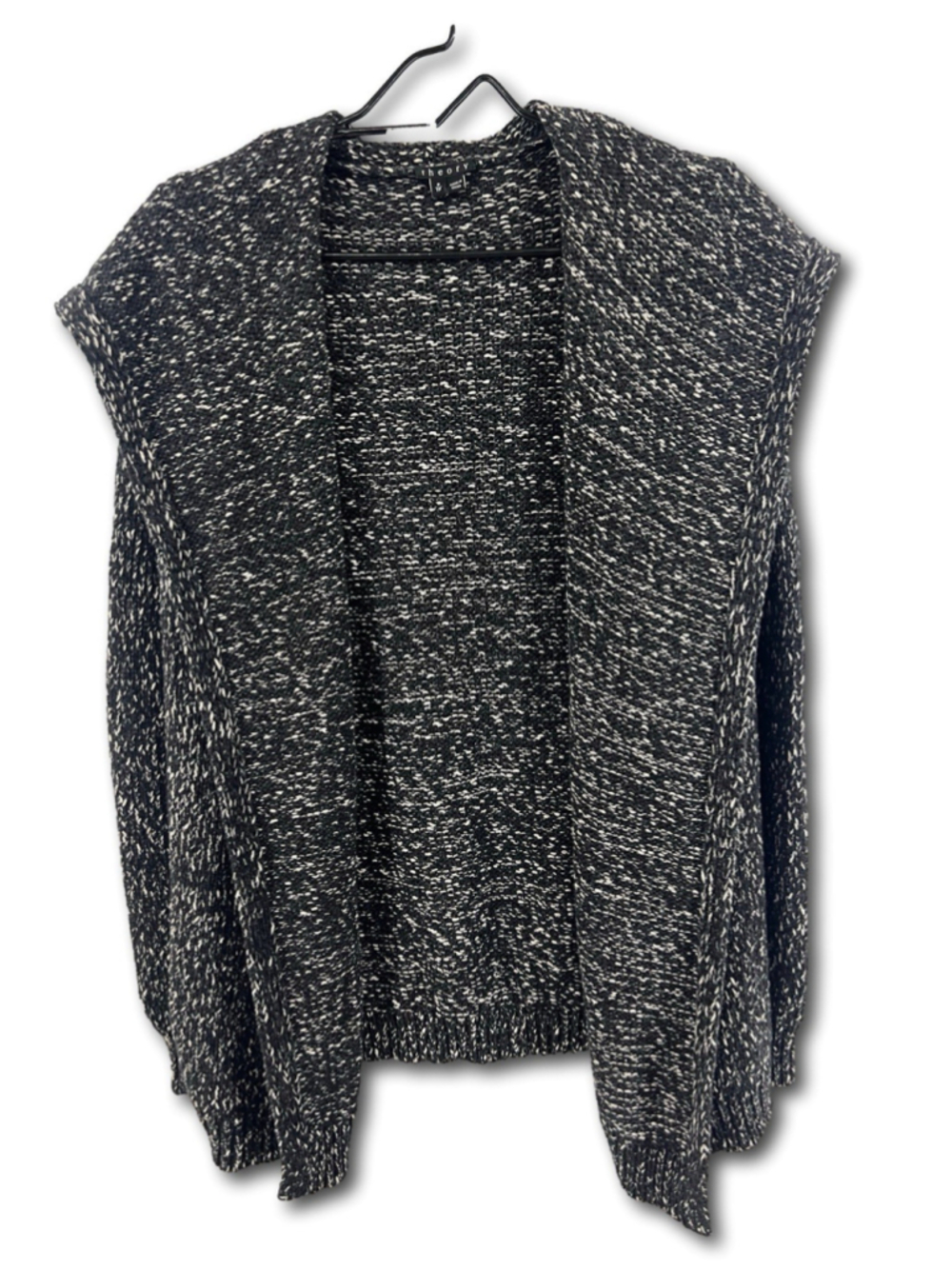 Theory Black White Multi-Color Marled Open Shawl Collar Cardigan Sweater Size TP